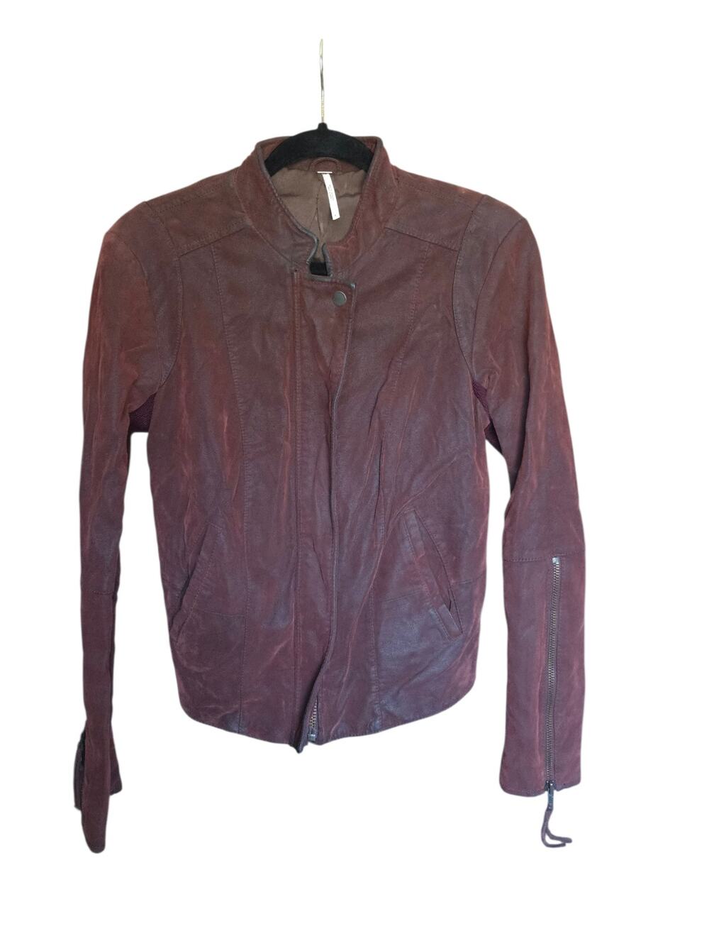 Free People Burgundy "Cool & Clean" Moto Jacket - Size 8